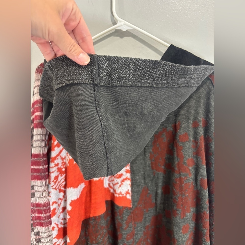 Free People Autumn Patchwork Poncho Cardigan Hood Dolman Sleeve Gray Orange M/L - Picture 4 of 11